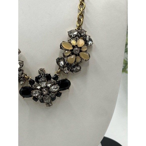 J. Crew Black Gray and Taupe Clear Rhinestone Cluster Statement Necklace - Picture 5 of 16